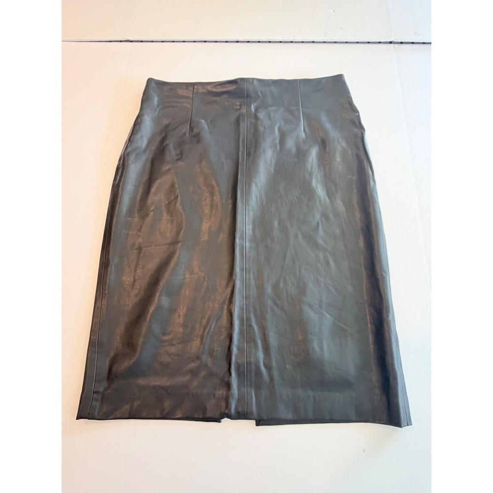 Zara Basic Faux Leather Pencil Skirt Black Midi High Waisted Back Vent Womens XL